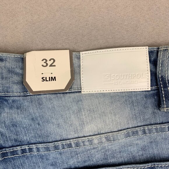 Southpole Mens Jean Shorts 32 Slim Blue Denim Paint Splatter Stretch Faded 11" - Picture 9 of 10